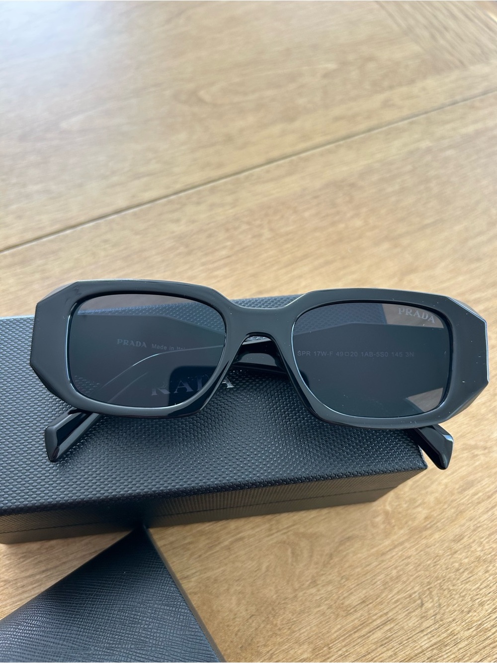 Prada Gloss Black Geometric Frame Sunglasses - Picture 3 of 4
